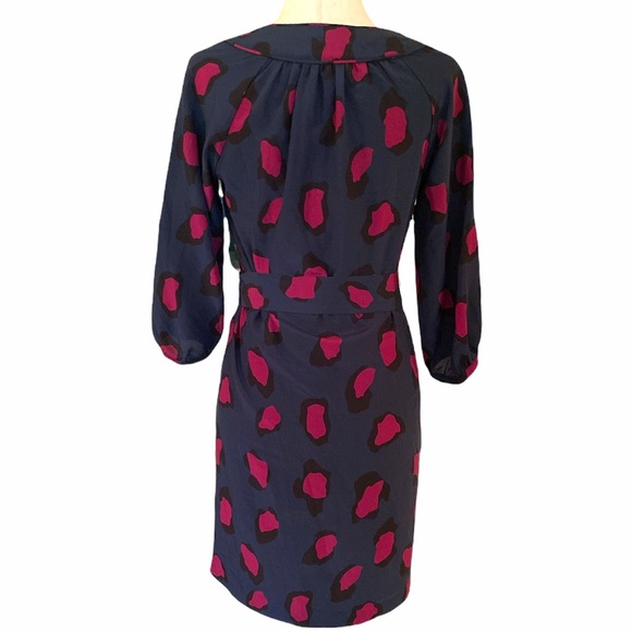 Annie Griffin Silk Navy Blue Pink Animal Print Tunic Dress w/ Sash - M - Picture 6 of 12